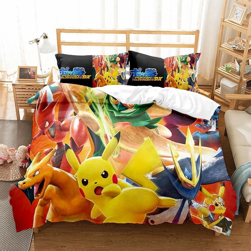 3D Anime Pokemon Bedding Comforter Cover Bed Sets, Twin Full Queen King