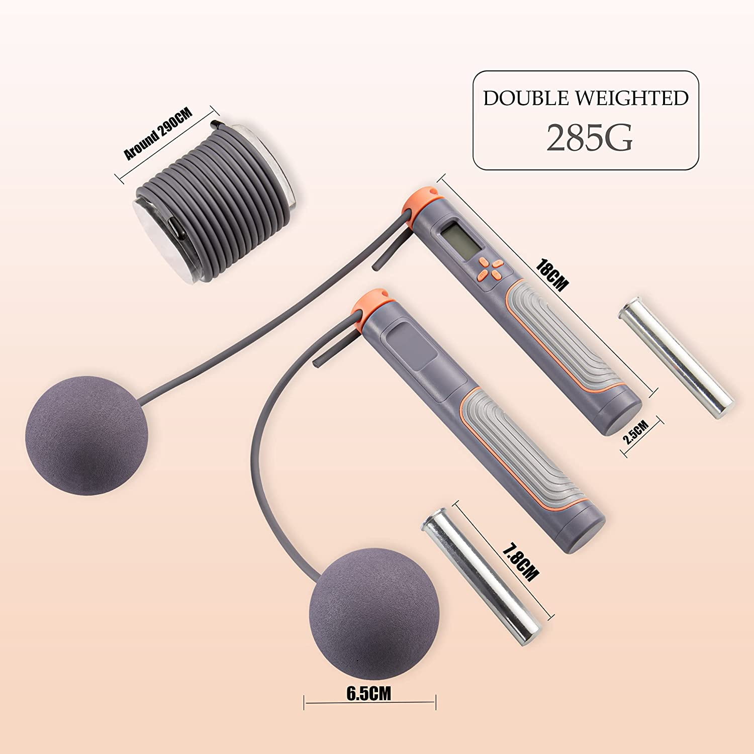 Herui Jump Rope Adjustable Digital Counting Jump Rope with Exercise Cordless Ball and Weighted Handles Speed Tangle-Free Skipping Rope with Alarm Reminder Suitable for Indoor and Outdoor Workout