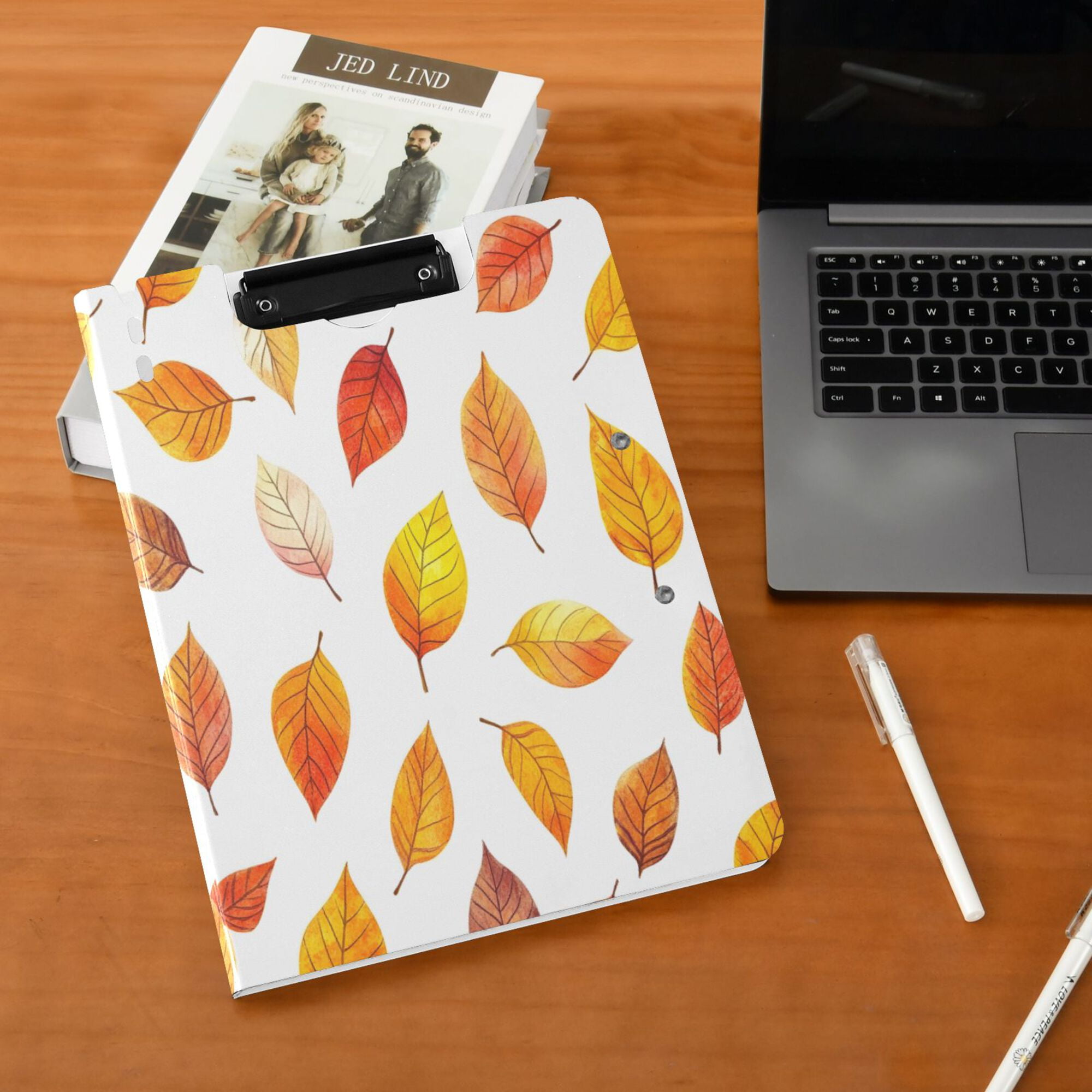 FORMRS A4 Clipboard Folder with Pen Holder Horizontal Foldable School Office Binder, Orange Leaves