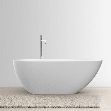 67"Solid Surface Freestanding Bathtub, Contemporary Oval Shape Soaking Tub, Egg Shell Stone Resin Stand Alone Bathtub With Pop-Up Drain and Overflow, Cupc Certified,Matte White