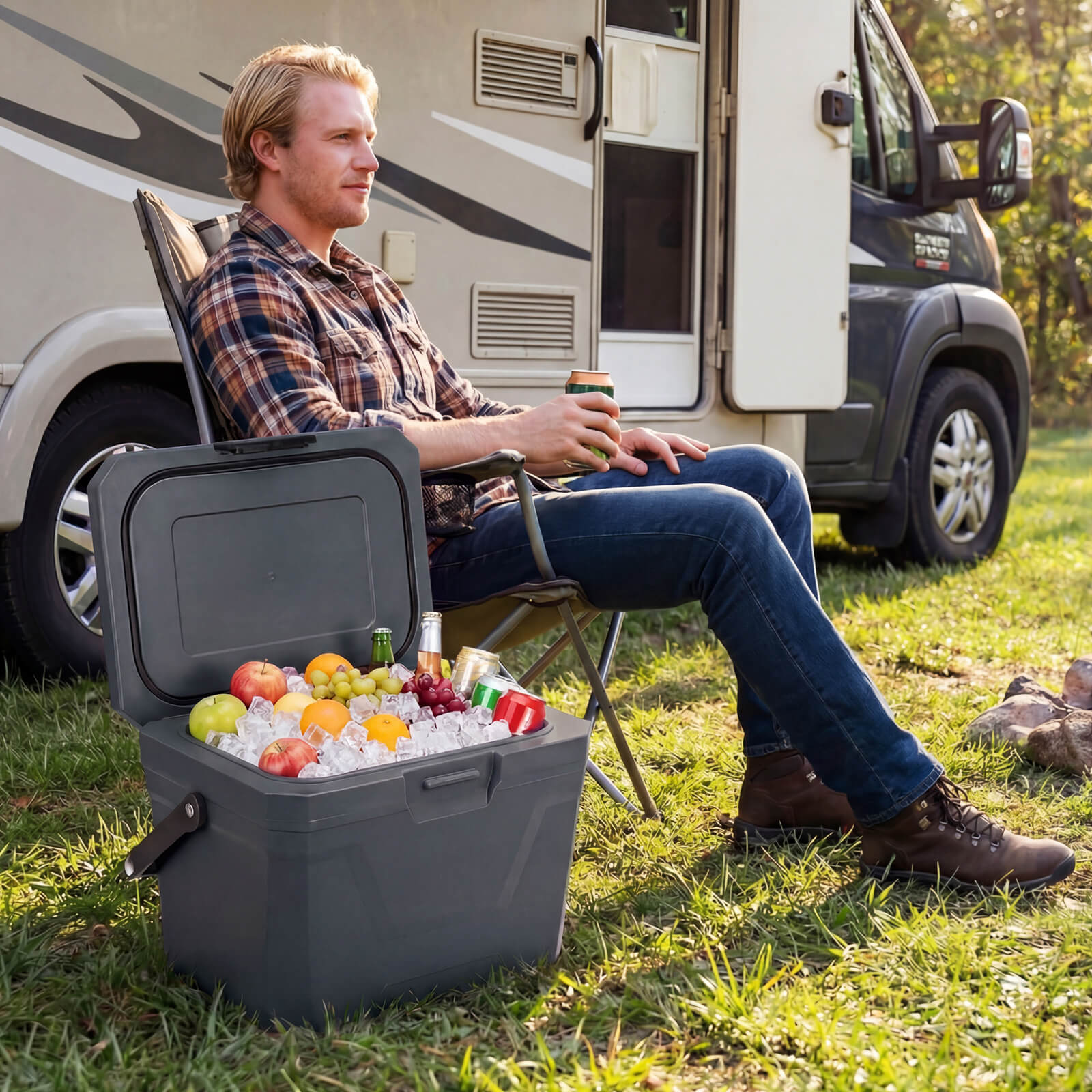 Costway 21 QT Hielera Portátil Aislada, Carcasa Rígida con 2 Portavasos, Gris 4