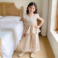 thumbnail image 2 of Qingpeng Girls Summer Sleeveless Ruffled Collar Top and Wide Leg Pants Set Lace Trim Casual Princess Style Matching Outfit Set for Kids, 2 of 6