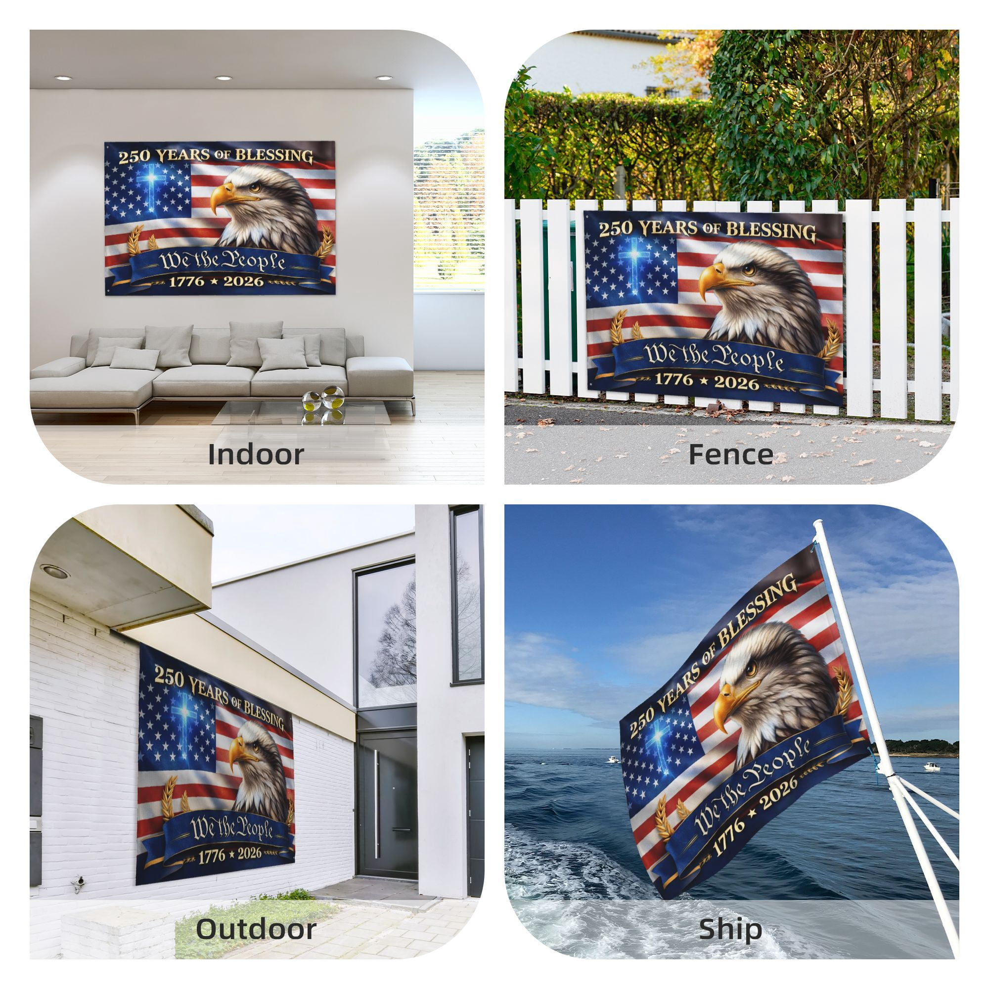 Patriotic 250 Years of Blessing We Thepeople Flag 4x6 ft Double-Sided 1776–2026, American History Banner, USA Semiquincentennial 4th of July Flag