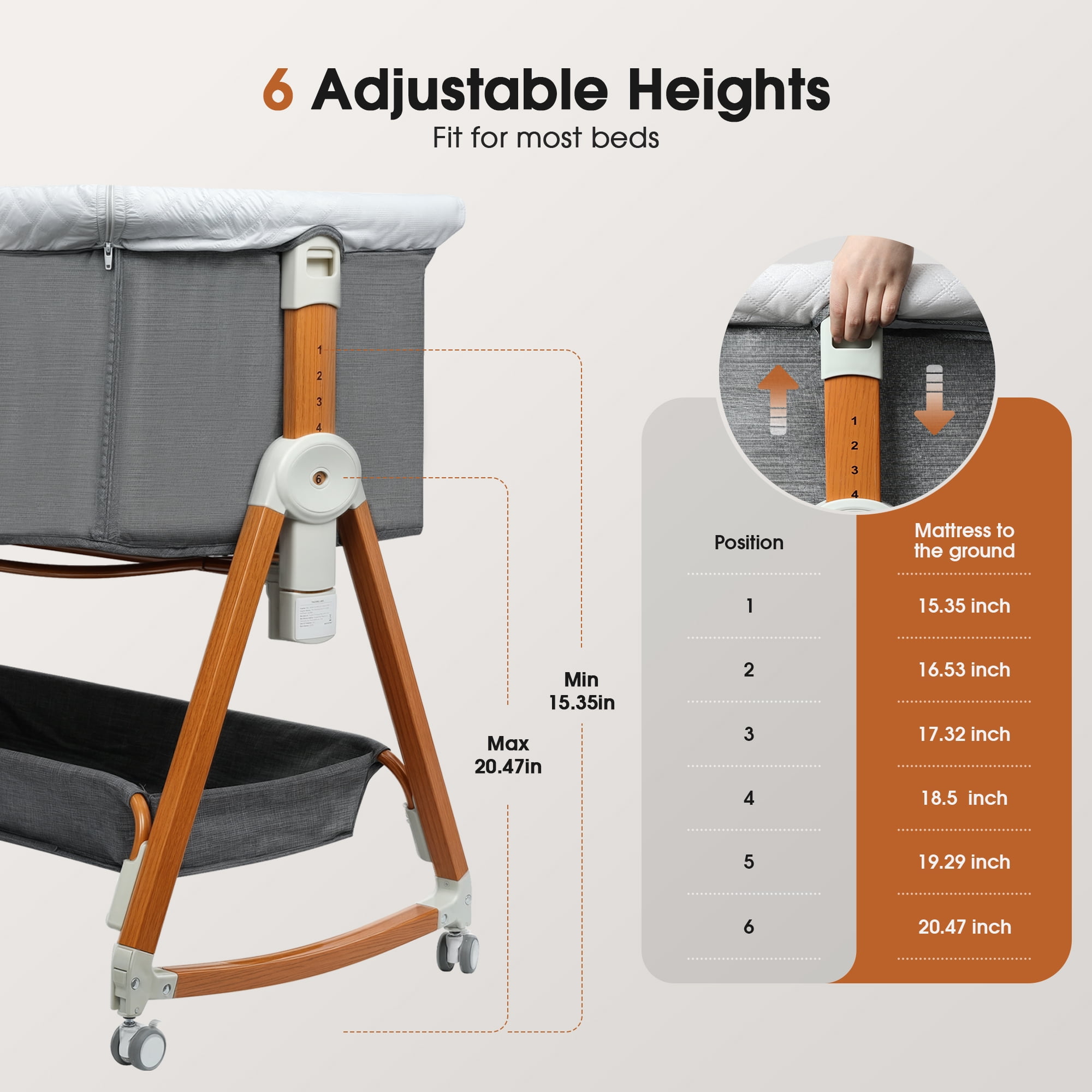GOOVI Baby Bassinet with Storage Shelf, Gray Co-Sleeper Bassinet