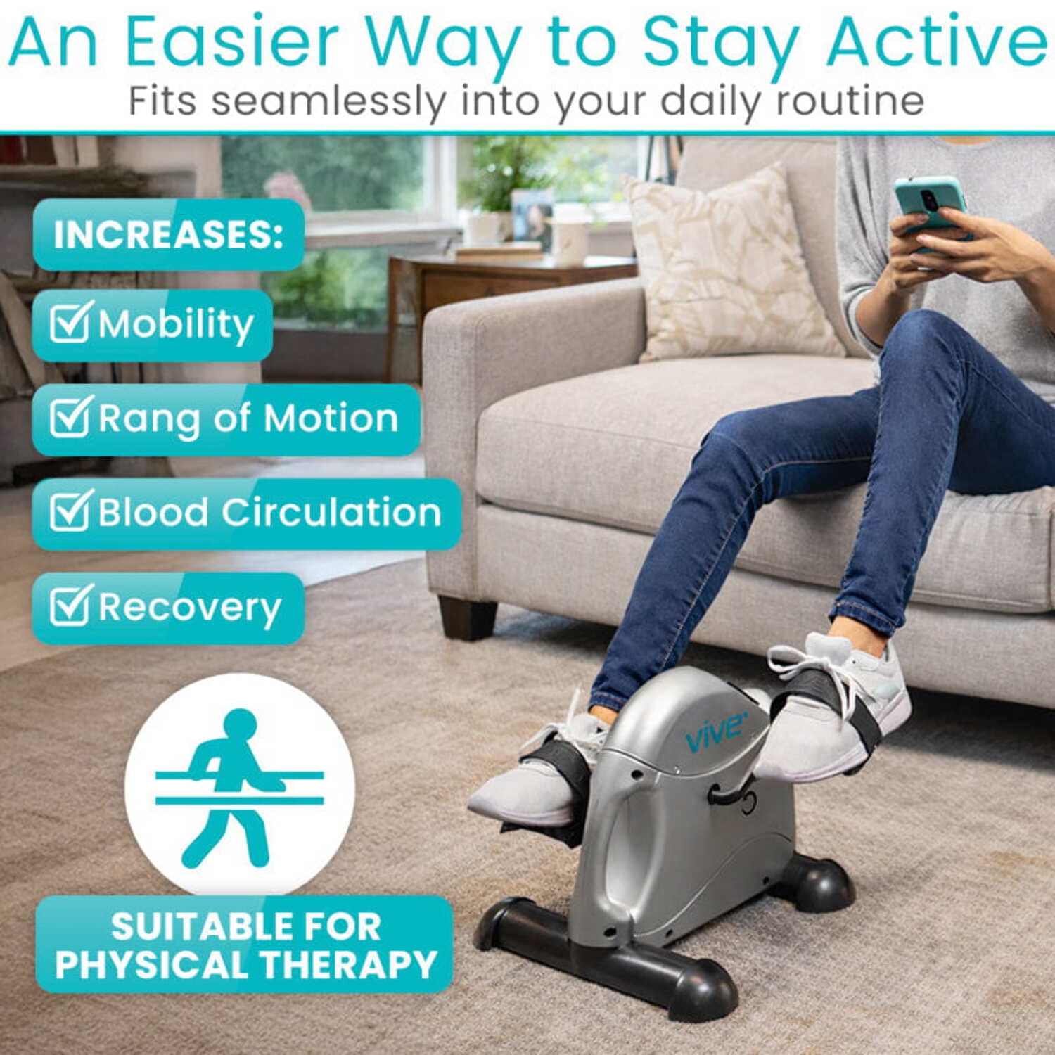 Vive Under Desk Bike Pedal Exerciser – Portable Mini Cycle for Legs and Arms, Low-Impact Stationary Pedal Machine for Home or Office