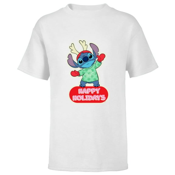 Disney Lilo & Stitch Happy Holidays Christmas 100% Naughty - Short Sleeve T-Shirt for Kids - Customized-White