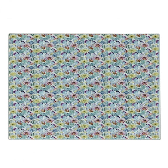 Cactus Cutting Board, Vintage Inspired Watercolor Pattern Latin American Foliage Peyote Design Elements, Decorative Tempered Glass Cutting and Serving Board, Small Size, Multicolor, by Ambesonne