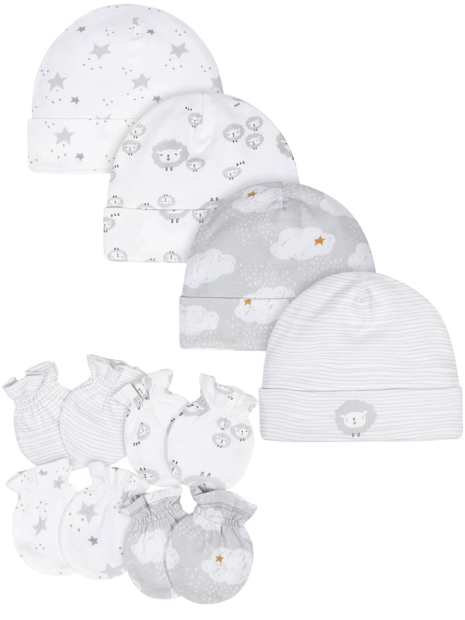 Gerber Baby Boy or Girl Gender Neutral Caps and Mittens Bundle, 8-Piece