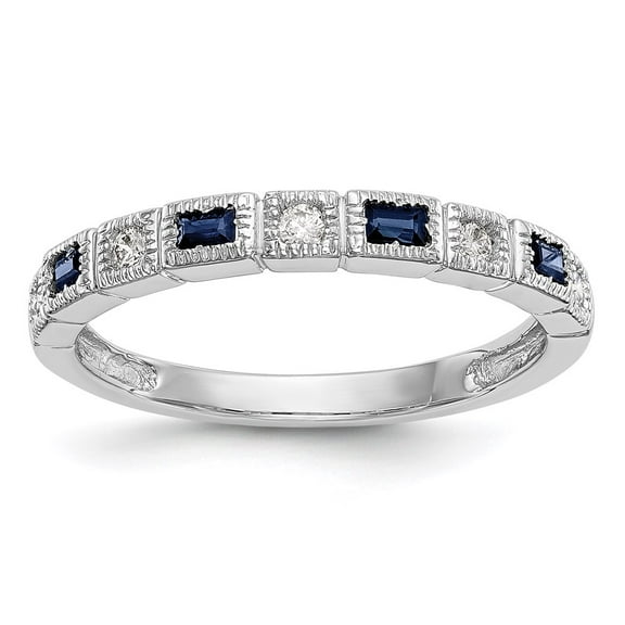 14K White Gold Ring Band Wedding Sapphire Baguette Blue Diamond Round