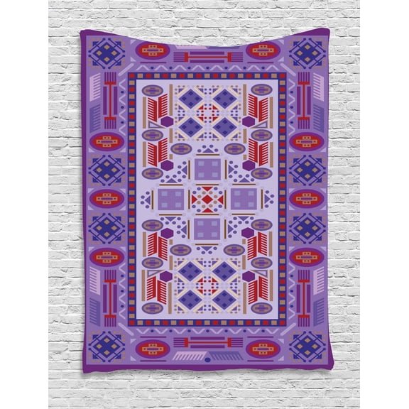 Afghan Tapestry, Timeless Tribal Pattern with Middle Eastern Folklore Traditional Afghan Shapes Dots, Wall Hanging for Bedroom Living Room Dorm Decor, 40W X 60L Inches, Multicolor, by Ambesonne