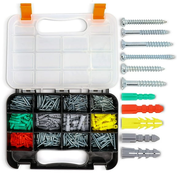 MaxoPro Drywall Anchors and Screws Kit Plastic Dry Wall Anchors, 370 Pieces