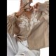 thumbnail image 3 of Camisas de Bordadas para Mujer, Blusa con Cuello en V y Mangas Abotonadas Albaricoque L, 3 of 10