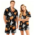thumbnail image 2 of JULMCOMO Halloween Pajama Sets for Couples Pumpkin Ghost Bat Print Button Down Loose Lounge Sets Funny Print Party Soft Shorts Pajamas Black-Women 3XL, 2 of 5