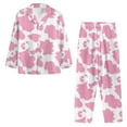 thumbnail image 6 of SEANATIVE Cow Print Button Up Pajamas for Women Pink Ladies Nightwear Outfits 2 Piece Sleepwear Pajamas with Pockets Long Sleeve Top and Pants Loungewear Women Sleepwear Size 2XL, 6 of 7