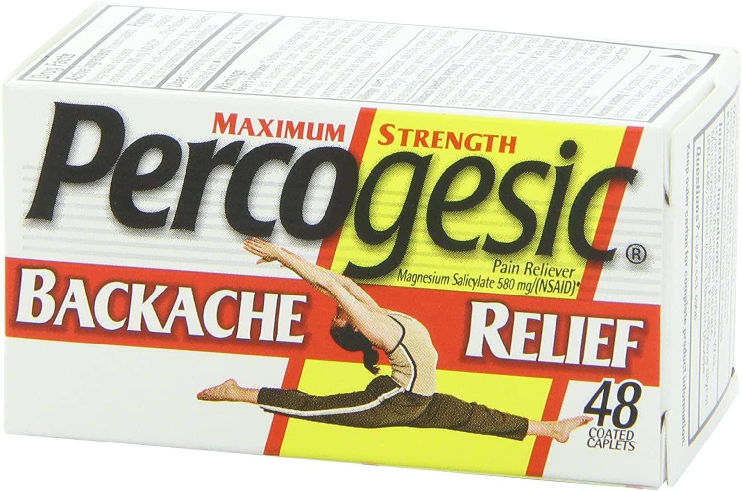 Percogesic Maximum Strength Backache Relief, Fast Acting Pain Reliever, 48 Coated Tablets