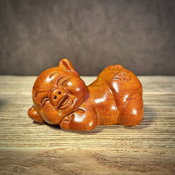 Ebony wood carving of the 12 Zodiac Pigs - Cute little pig figurine, solid wood, perfect as a birthday gift for girls, golden pig handicrafts.