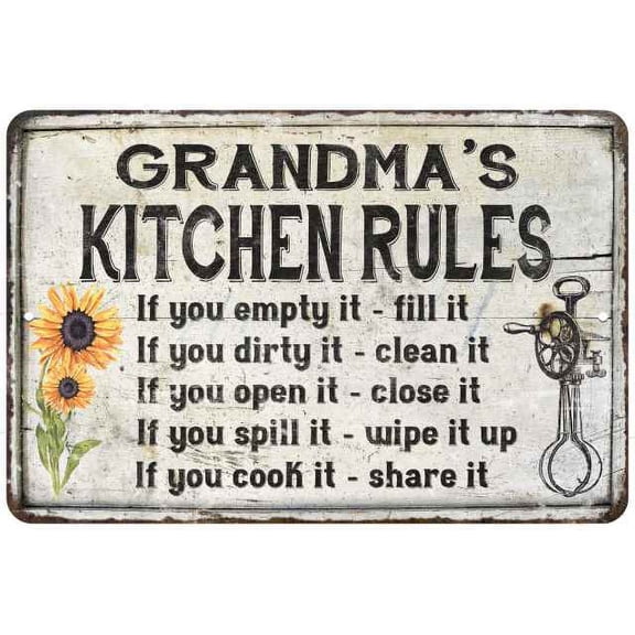 Grandma's Kitchen Rules Chic Sign Vintage Decor 8 x 12 High Gloss Metal 208120032003