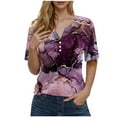 thumbnail image 1 of Blusas de Manga Corta para las Mujeres Impresas Cuello Redondo Casual Top, Blusa de Algodón de Imitación para el Hogar Y Diario, 1 of 4