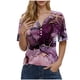 thumbnail image 1 of Blusas de Manga Corta para las Mujeres Impresas Cuello Redondo Casual Top, Blusa de Algodón de Imitación para el Hogar Y Diario, 1 of 4