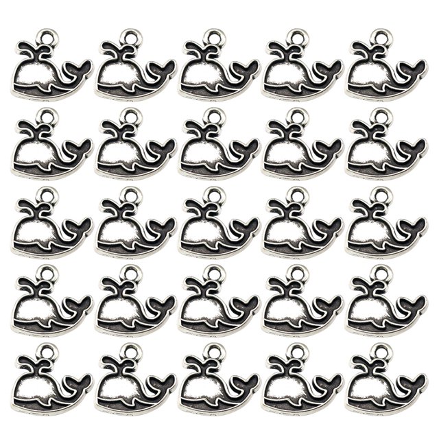 50 piezas de colgante de pulsera de ballena con chorro de aleación, dijes de bricolaje, accesorio para hacer joyas para manualidades de collar (plata antigua)