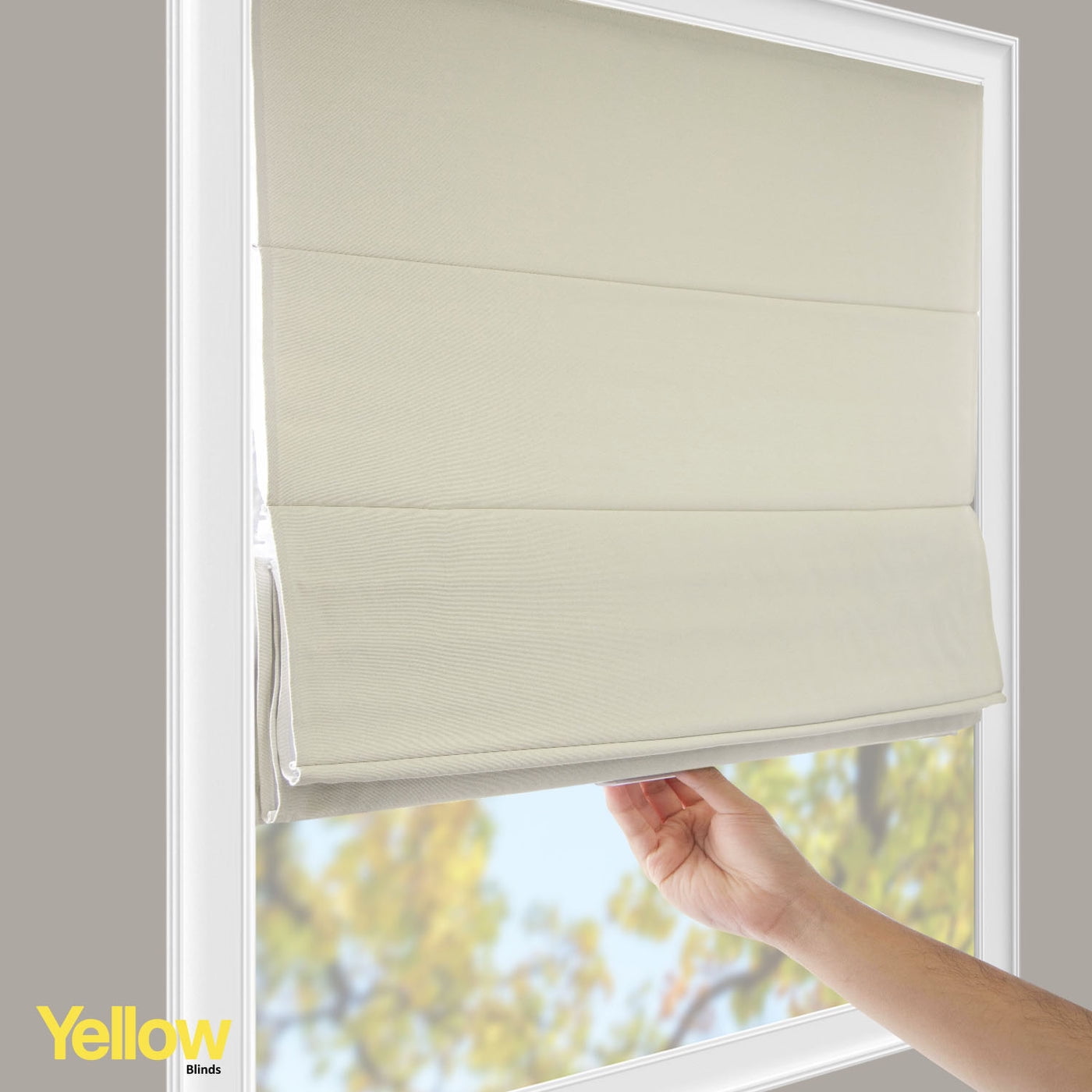 Yellow Blinds Cordless Blackout Roman Shade, Del Mar Moon Shell - 34"W X 64"H