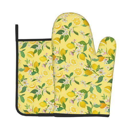 

Tebeau Lemon (2) Print Oven Mitts and Pan Racks 2-Piece Set Kitchen Oven Mitts and Pan Racks Heat Resistant 500 °F for Baking and Cooking