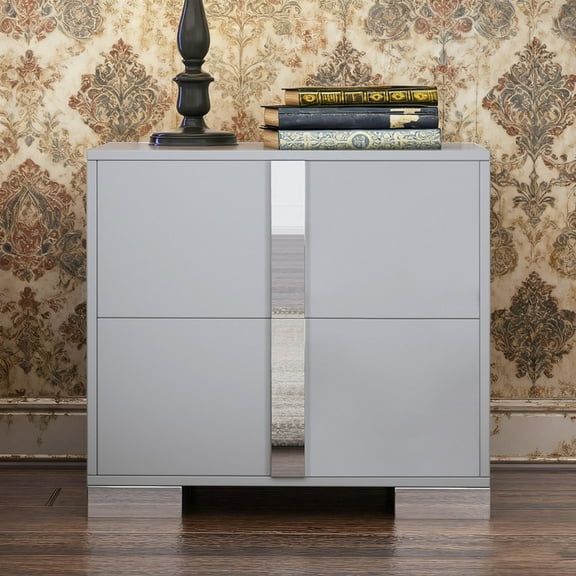 Bellemave Modern Nightstand with Storage, Wooden End Table with Metal Handle and Base, 2 Drawers Beside Table, Grey