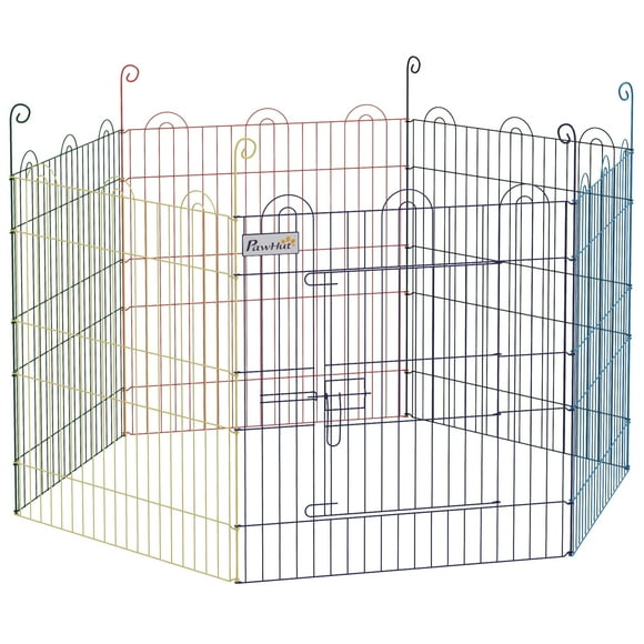 PawHut Multi-Color Metal Hexagon Pet Playpen | Portable Dog Exercise Fence | 47.2"x23.6" | Indoor/Outdoor Small Animal Enclosure | Easy Storage