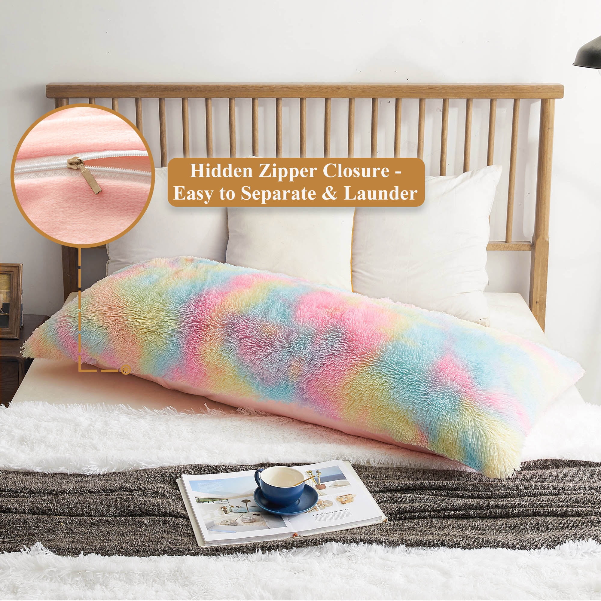 Body Pillow Pillowcase XeGe Shaggy Faux Fur Body Pillow Cover