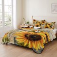 thumbnail image 2 of Twin XL Quilt Set 68''x98'', Yellow Sunflower Lightweight Summer Bedspread Coverlet Set with 2 Pillow Shams, Watercolor Retro Floral Plant Leaf Breathable All Season Quilt Bedding for Dorm/Guest Room, 2 of 9