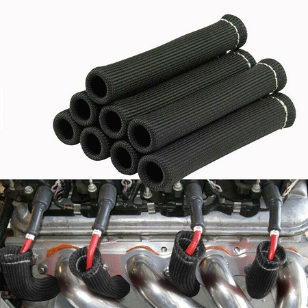 8Pcs Black 1200°F Car Spark Plug Wire Boots Heat Shield Protector Sleeve Cover For SBC BBC 350