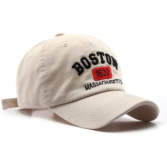 Boston Baseball Cap Adjustable Sun Hat Unisex Vintage Dad Hat White