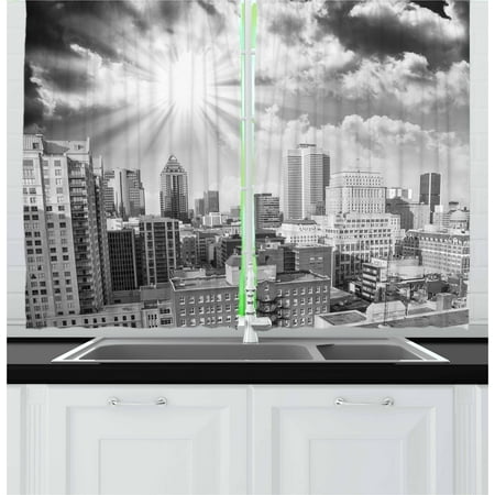 Black and White Curtains 2 Panels Set, Aerial View Montreal Canada Cityscape with Skyscrapers Architecture, Window Drapes for Living Room Bedroom, 55W X 39L Inches, Black White Grey, by (Best Architecture In Montreal)