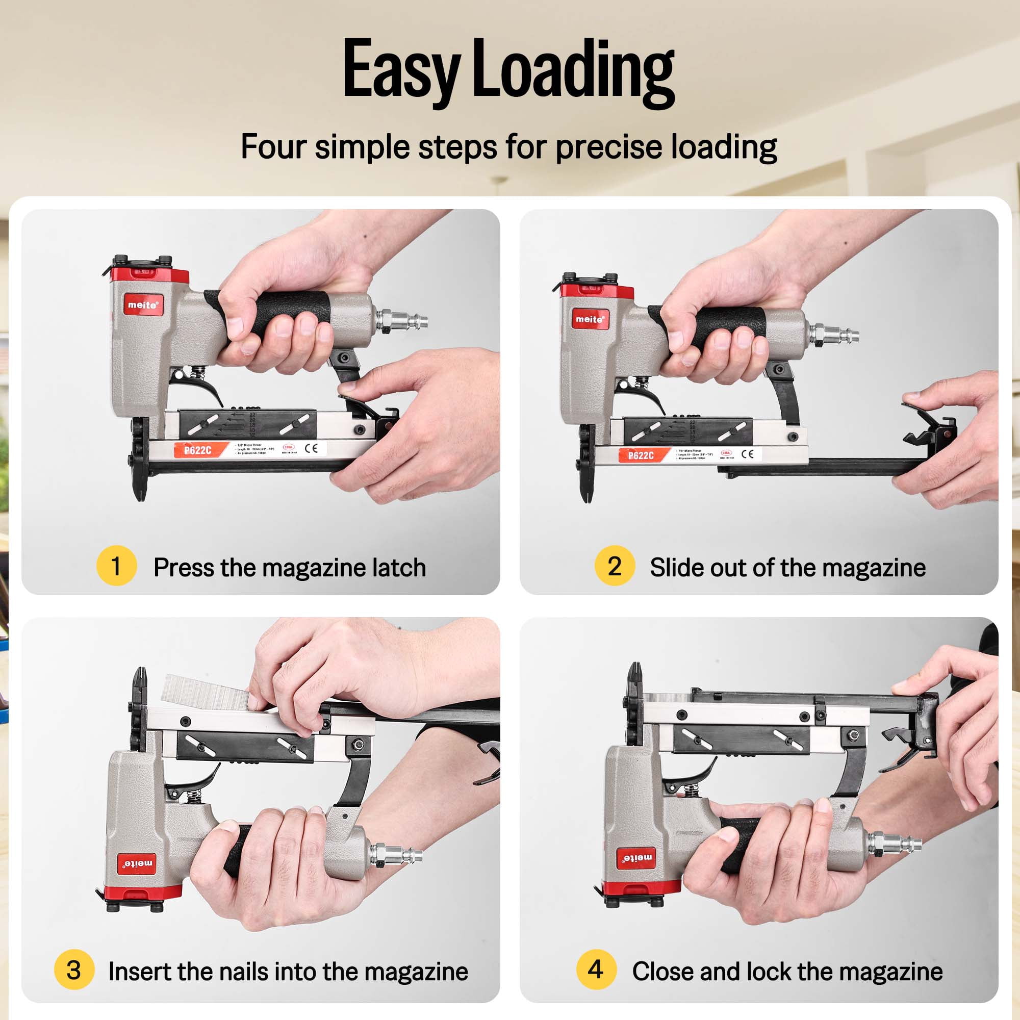 MEITE P622C Pneumatic Micro Headless Pin Nailer 23 Gauge 3/8" to 7/8" Length