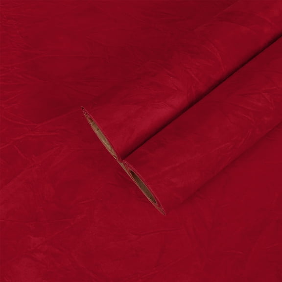 CHIHUT Red Self Adhesive Velvet Flocking Contact Paper for Countertops Velvet Felt Fabric Peel and Stick Wallpaper for Crafts Dresser Thick Velvet Drawer Liner Sticker for Cabinets 12''x100''