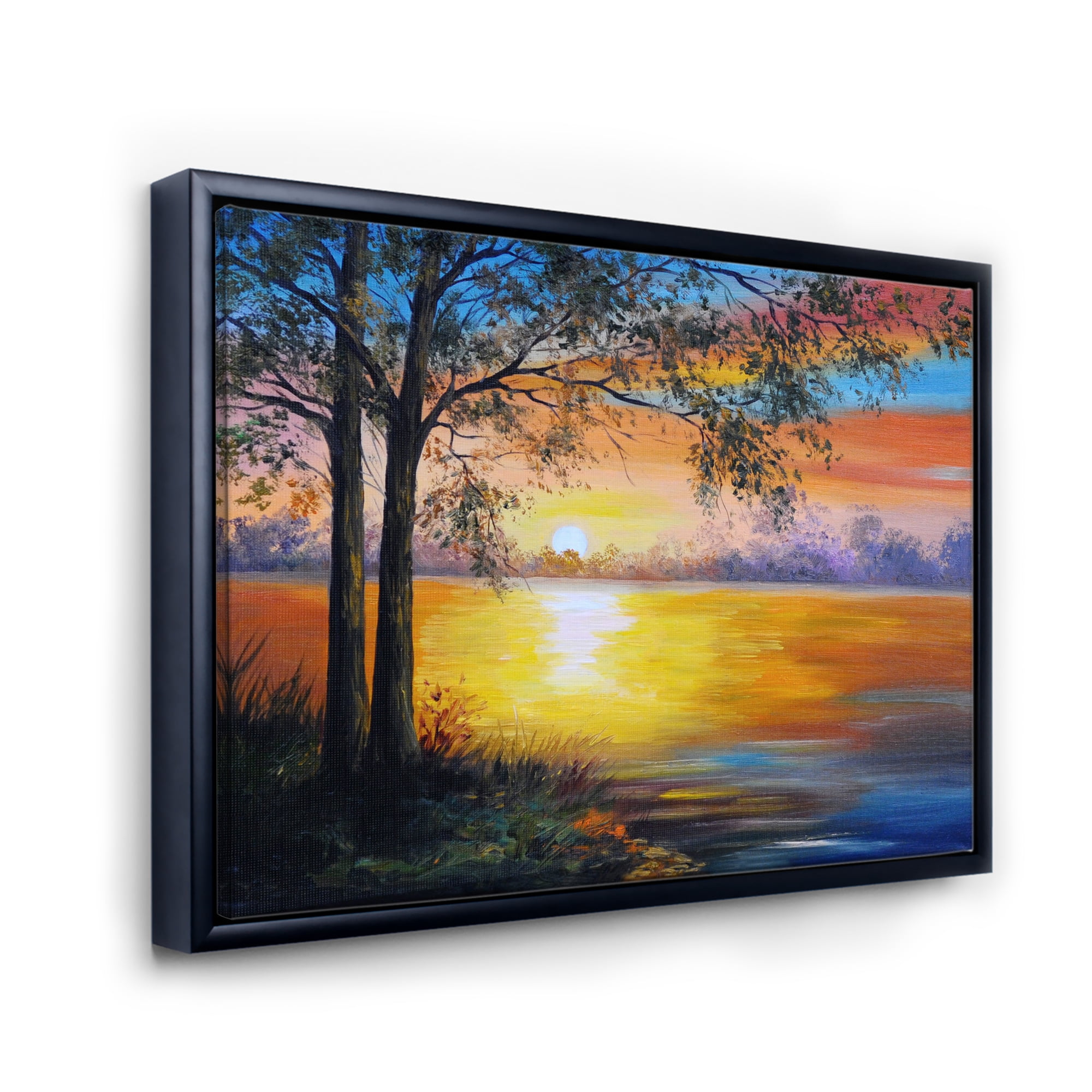 Designart 'Tree Near The Lake in Evening' Traditional Framed Canvas Wall Art Print