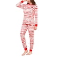 thumbnail image 2 of Yuaguia Family Matching Christmas Pajamas, Nordic Reindeer Snowflake Fair Isle Print Long Sleeve Top and Red White Holiday Pattern Lounge Pants Sleepwear Set, Women 2XL, 2 of 5
