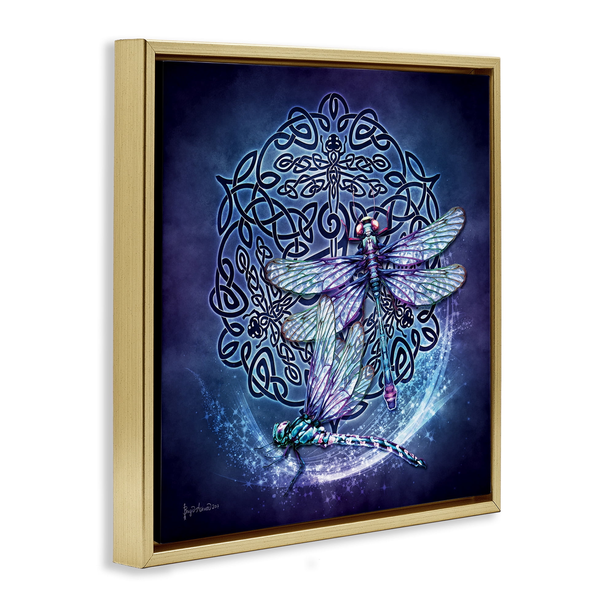Stupell Industries Dragonfly & Celtic Knot Animals & Insects Painting Gold Floater Framed Canvas Art Print Wall Art, 18 x 18