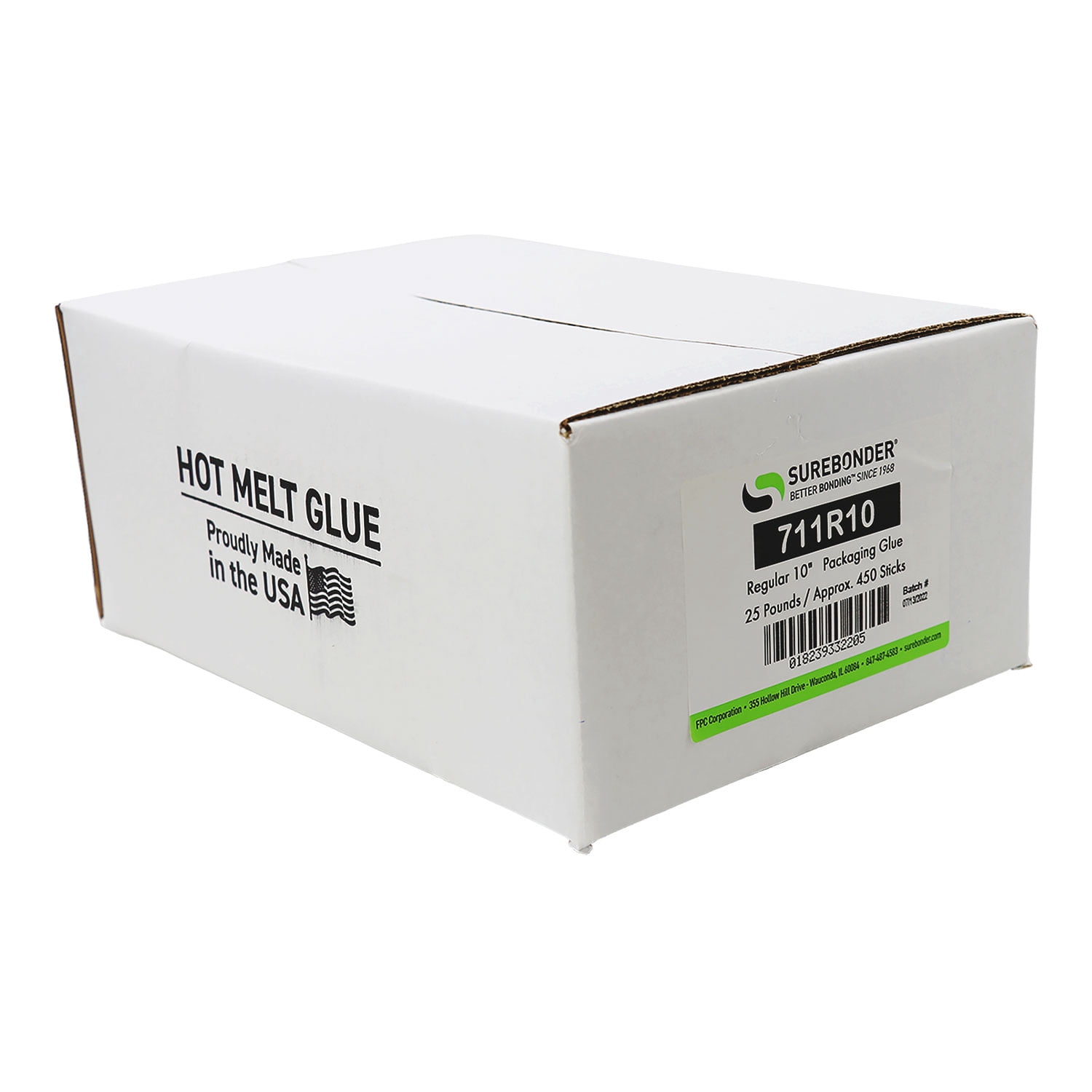 Surebonder Hot Glue Sticks for Packaging, High Temp, Standard Full Size 7/16" x 10" Length, 25 lb. Box, 450 Glue Sticks, Light Amber Color - Made in USA (711R10)