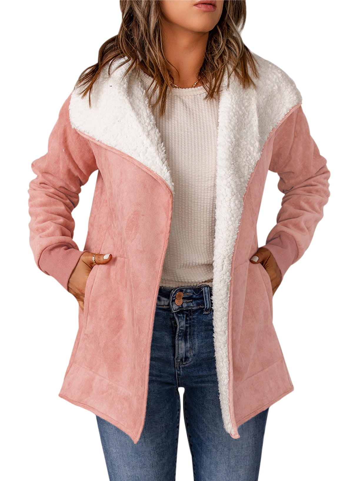 Eytino Womens Sherpa Fleece Coats Long Sleeve Stand Collar Sherpa Lined
