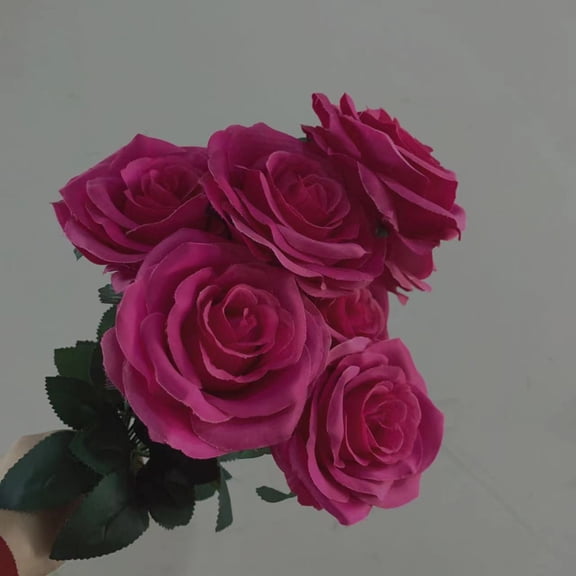 9Heads Roses Bouquet Artificial Flower Hot Pink Deep Pink Rose Fake Rose Living Room Dry Flower Decoration Wedding