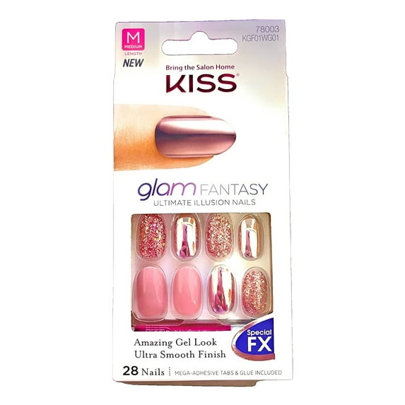 Kiss Glam Fantasy Pink Rose Gold Oval Shape Medium Length KGF01 Tan Lines