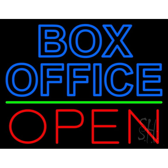 Blue Box Office Open LED Neon Sign 24" Tall x 31" Wide - inches Black Square Cut Acrylic Backing, with Dimmer - Premium built indoor Sign for Storefront, Store interior, Café, Events, Cinema.