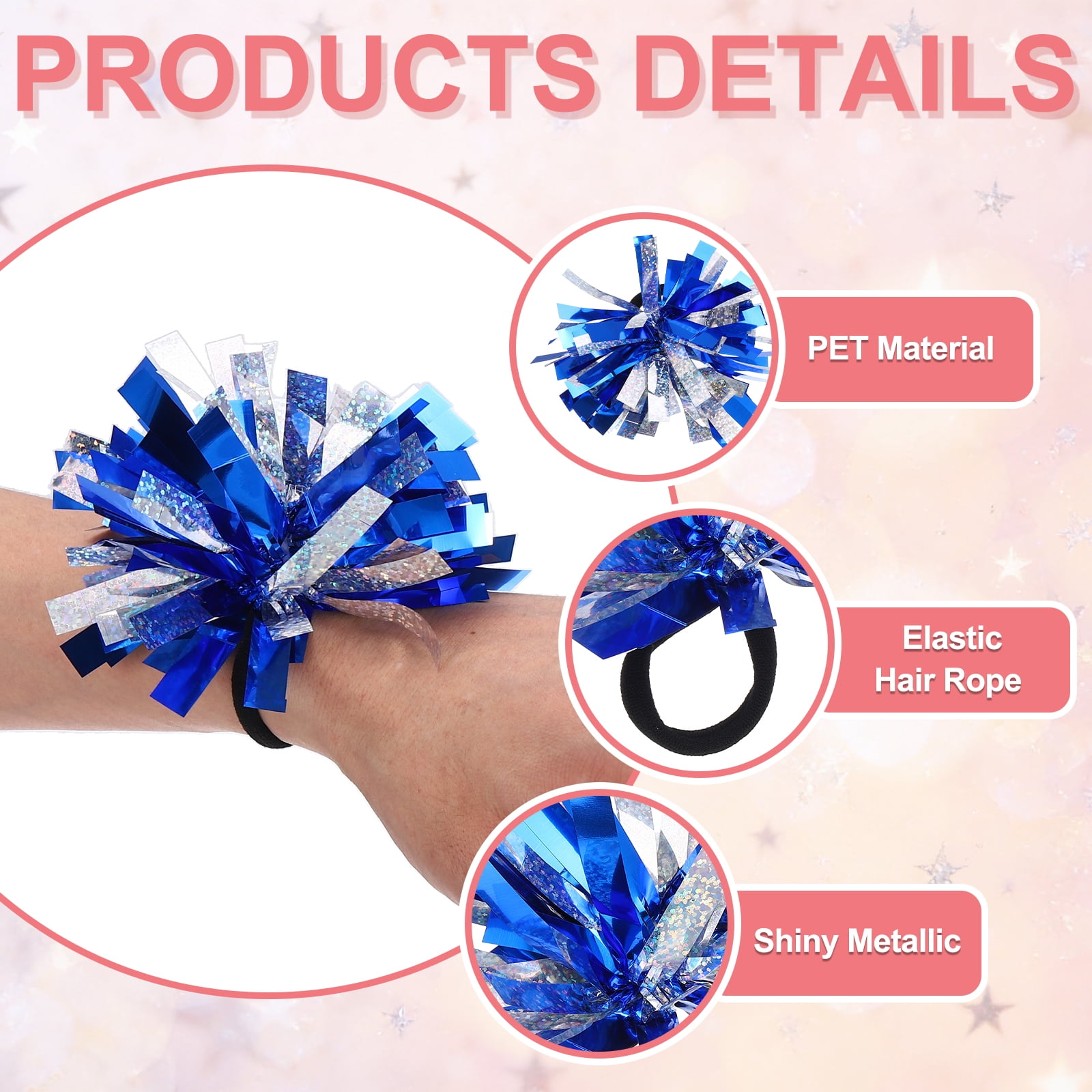Uxcell 24 Pcs Cheerleading Pom Poms Hair Ropes for Basketball Game,Outdoor Activities, Blue