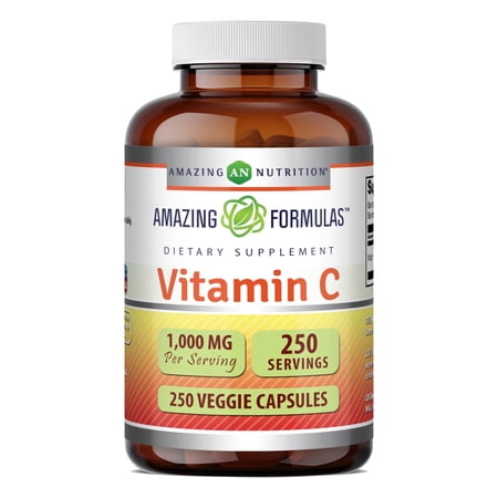 Amazing Formulas Vitamin C 1000 Mg Per Serving 250 Veggie Capsules Supplement | 100 Servings | Non-GMO | Gluten Free | Ideal for Vegetarians