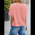 thumbnail image 4 of Camisetas de Verano con Cuello en V para Mujer, Blusas Casuales de Corta, Holgadas y Básicas. Rosa XXL, 4 of 9