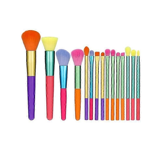 Set de 15 brochas de maquillaje de viaje de colores: brochas profesionales para polvos y sombras de ojos.