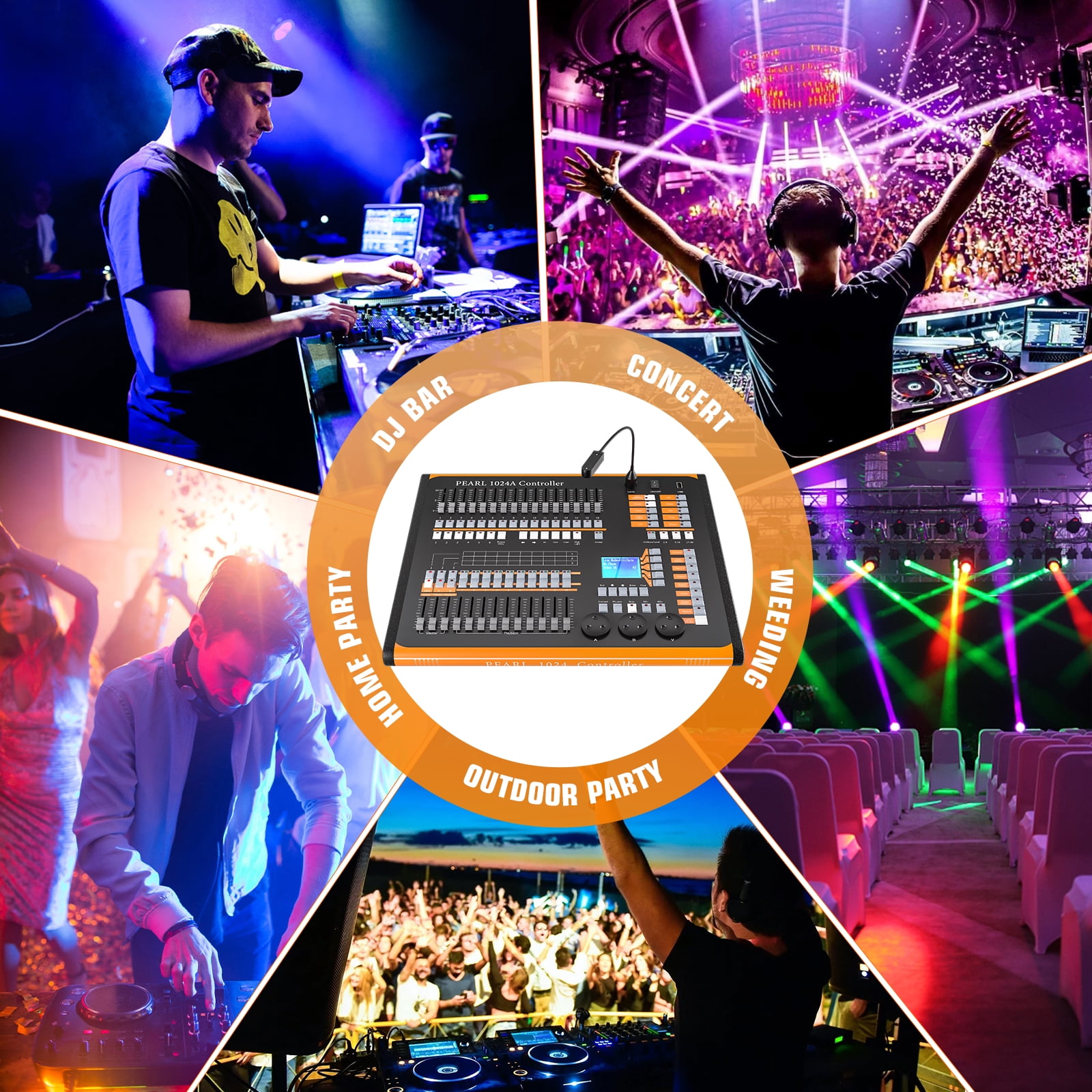 1024 Channel DJ Controller, Black Orange Grand Console DMX and MIDI Operator Lighting Controller for Party Concerts KTV DJs Clubs