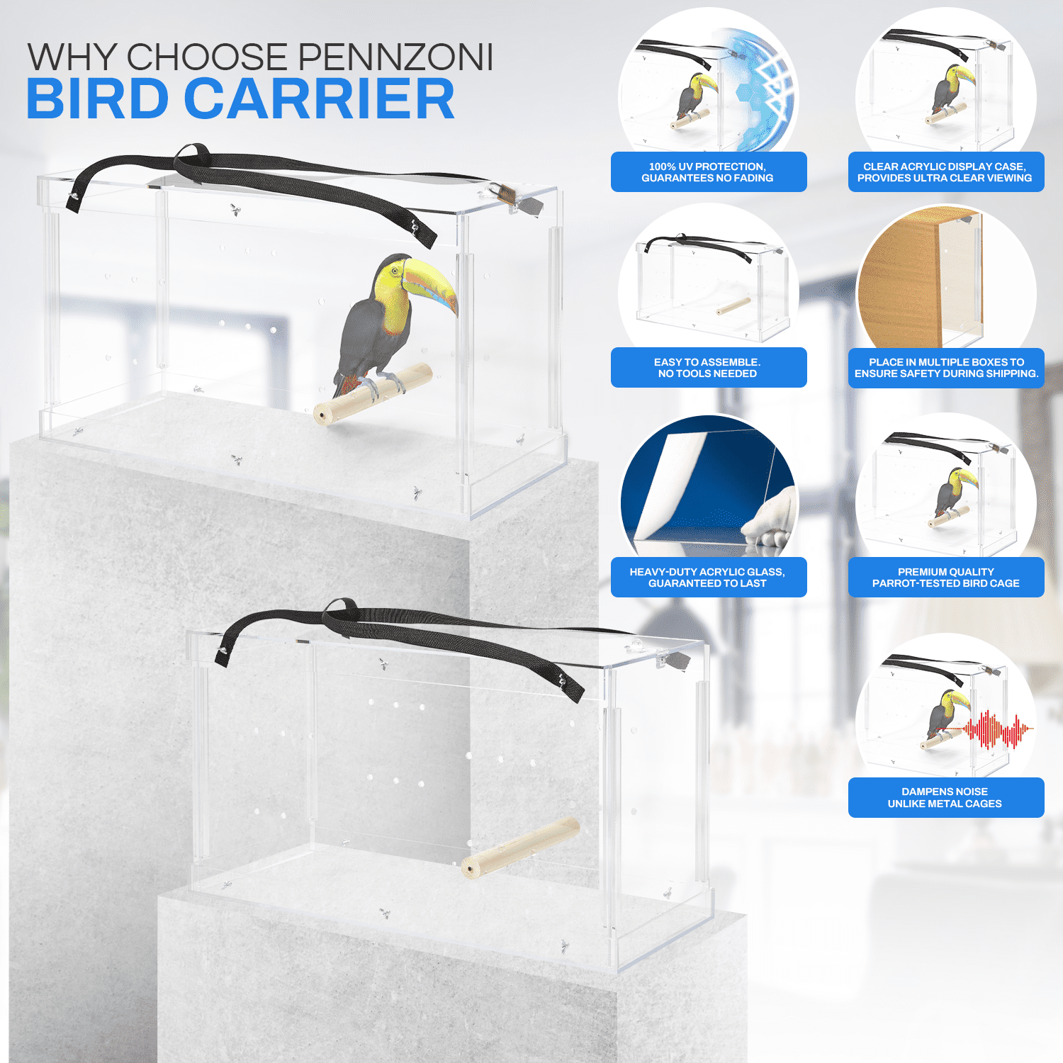 PENNZONI Macaw & Parrot Carrier, Large Bird Acrylic Cage, Bird Transporters