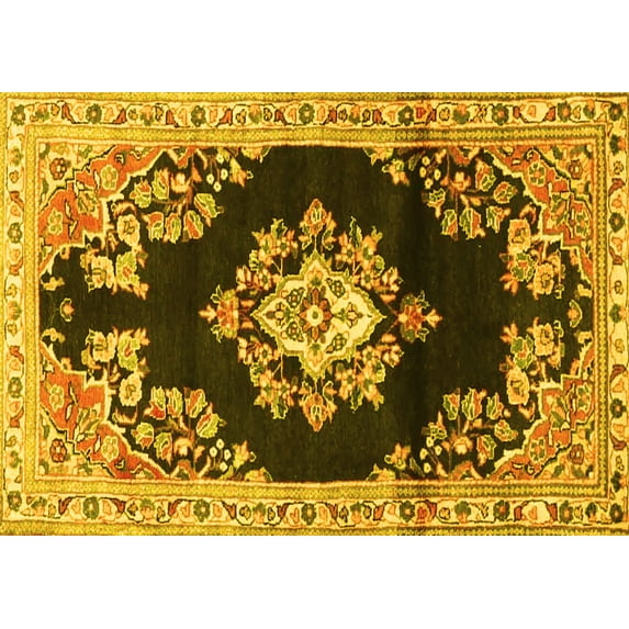 Ahgly Company Indoor Rectangle Medallion Yellow Traditional Area Rugs, 3' x 5'